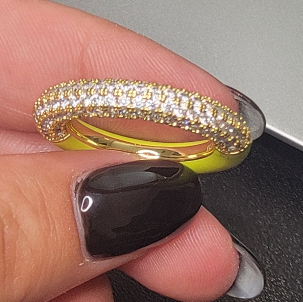 Luv AJ Pave Amafili Neon Yellow Ring Sz 8 - Picture 6 of 7